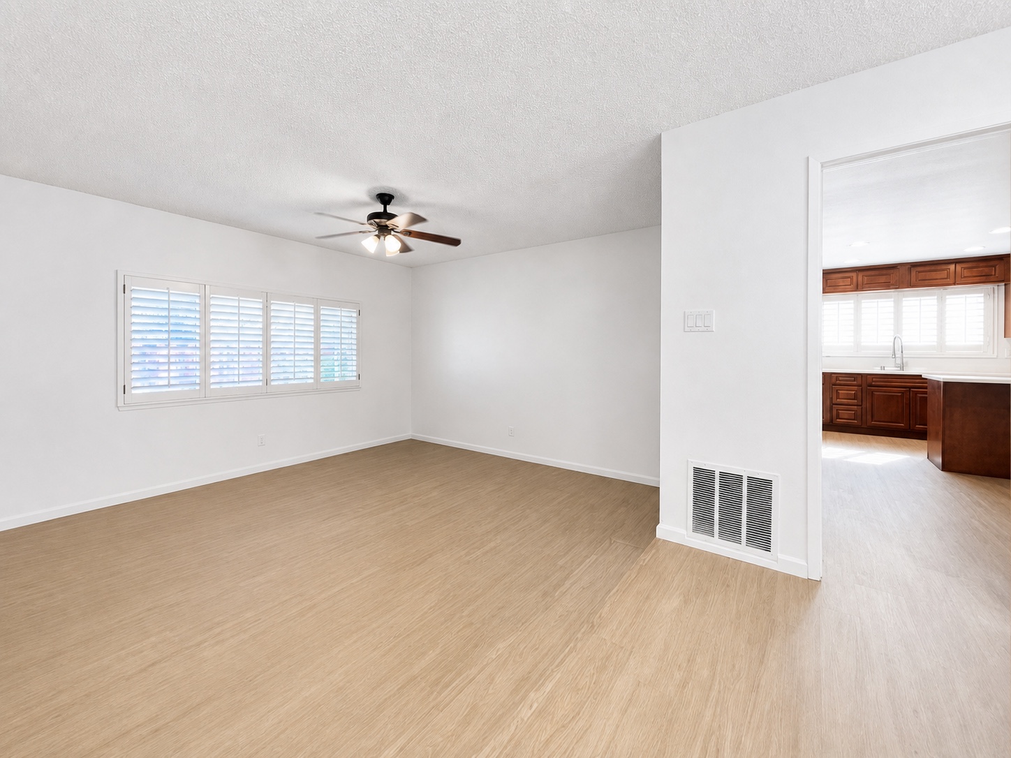 Living room with luxury flooring and open flow