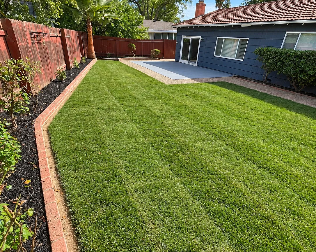 Private fenced backyard